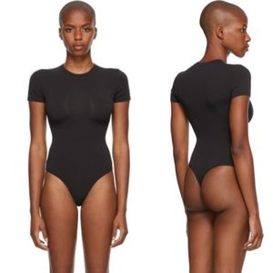 SKIMS Black Cotton 2.0 Jersey T-shirt Bodysuit In Soot